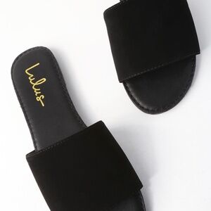 Lulus Addison Black Nubuck Slide Sandals - Size 9